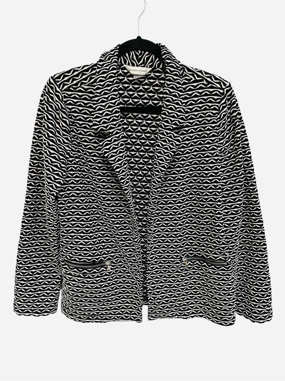 Christopher & Banks black white pucker wavy stripe blazer with zip pockets XL